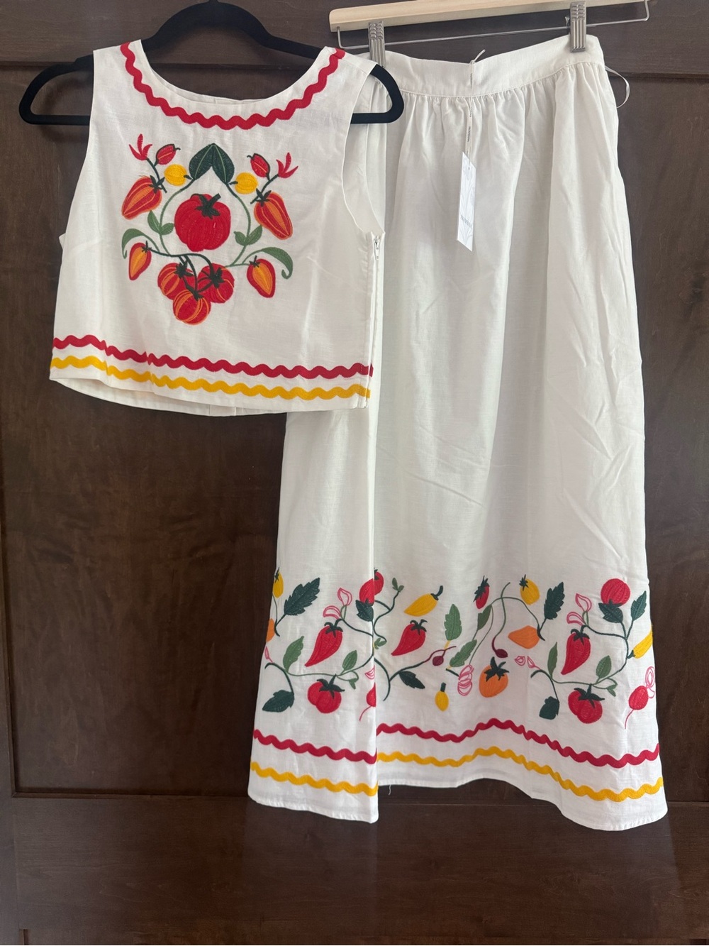PROSPERINA ELLIE TOP & VIRGINIA SKIRT TOMATO EMBROIDERED COTTON SET NWT